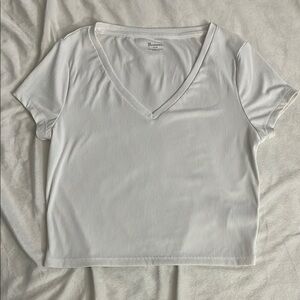 White V-Neck Ribbed Women's Top
